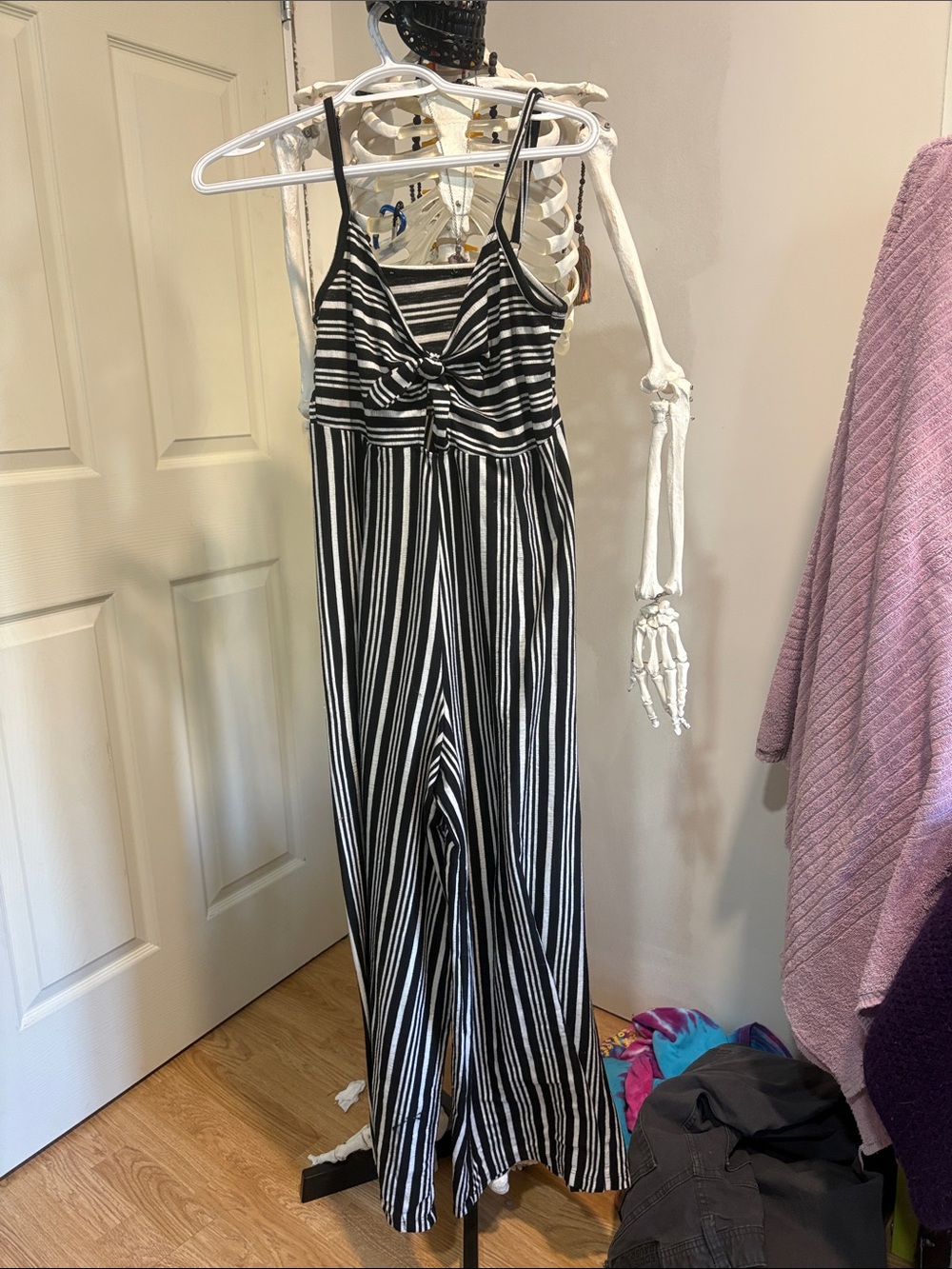 Black & White Striped Knot-Front Jumpsuit